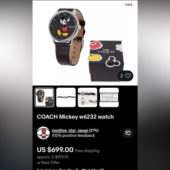 NEW | Authentic Coach X Disney Mickey Mouse Watch | Black Leather - Picture 9 of 10